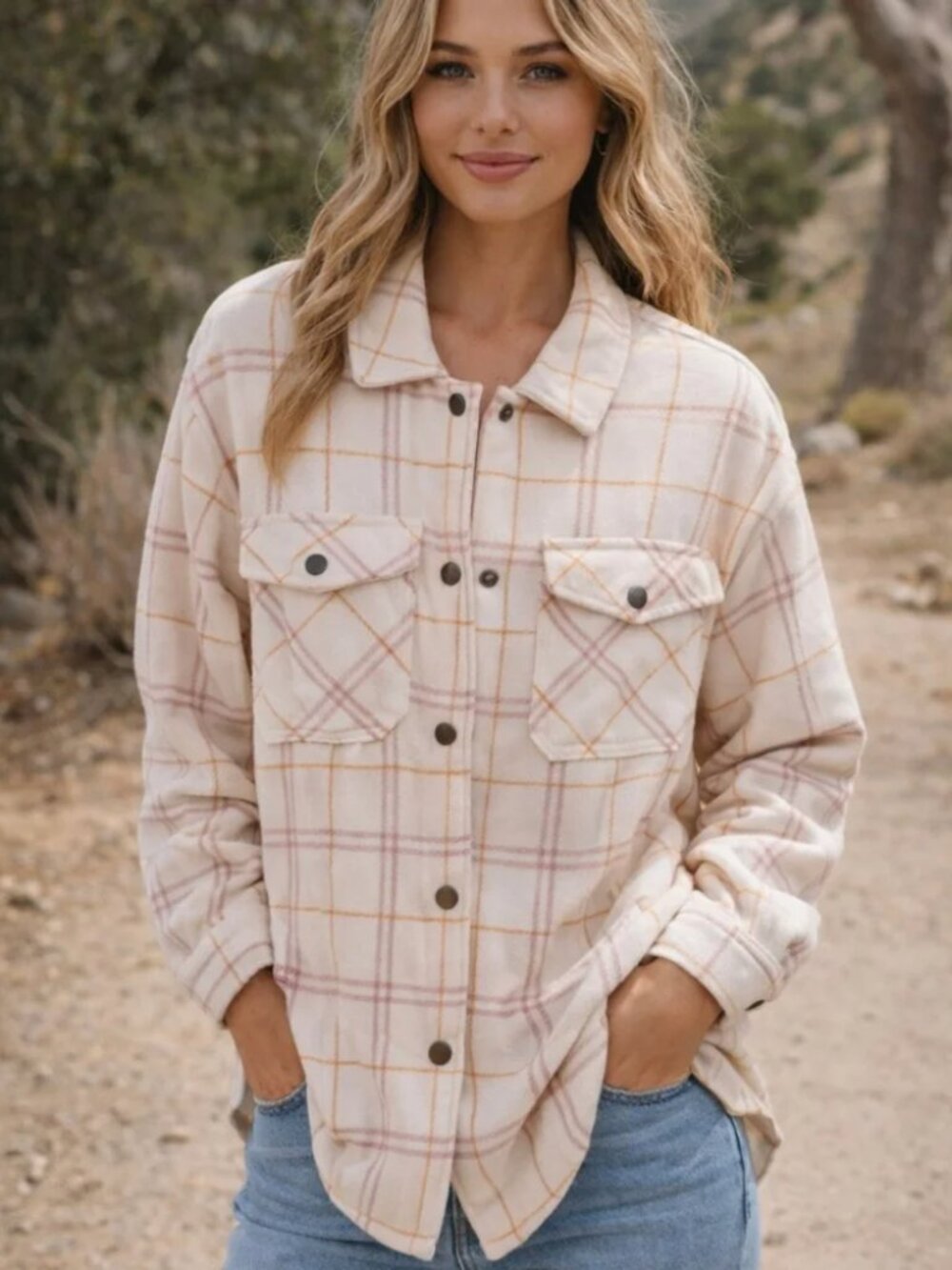 HFX Plaid Utility Shacket Pale Pink Soft Cottagecore Layering Fall Size Small